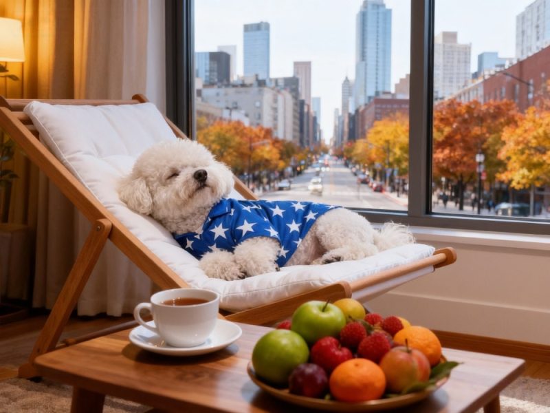 A cute dog sitting happily after dog grooming