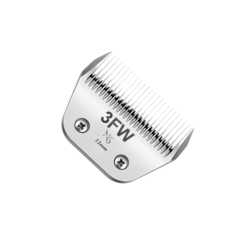 Front view of 3FW wide dog clipper blade showing sharp stainless steel teeth and 13mm cut length