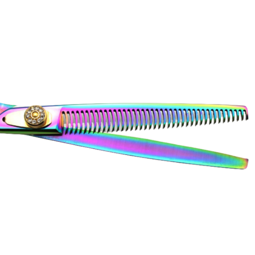 Close-up of thinning teeth for precise blending and bulk removal