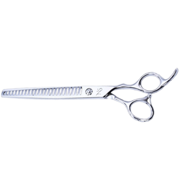 Premium chunker scissors for dogs with curved teeth and stainless steel blades
