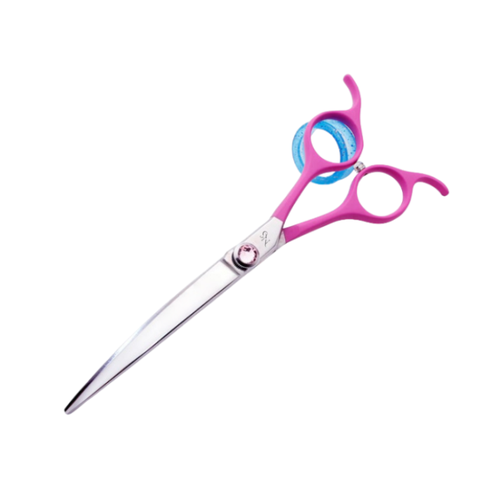 Stainless steel curved scissors for dog grooming in pink color