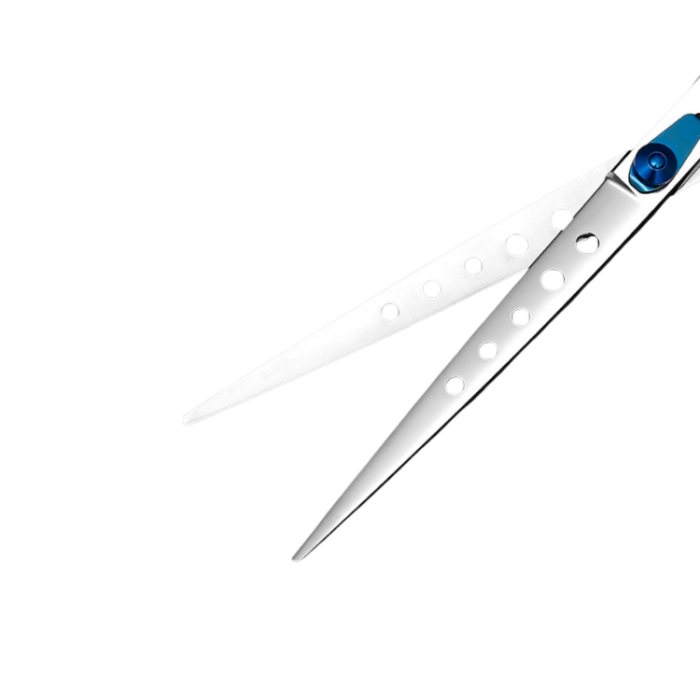 Close-up view of sharp blades on 8 inch dog grooming scissors