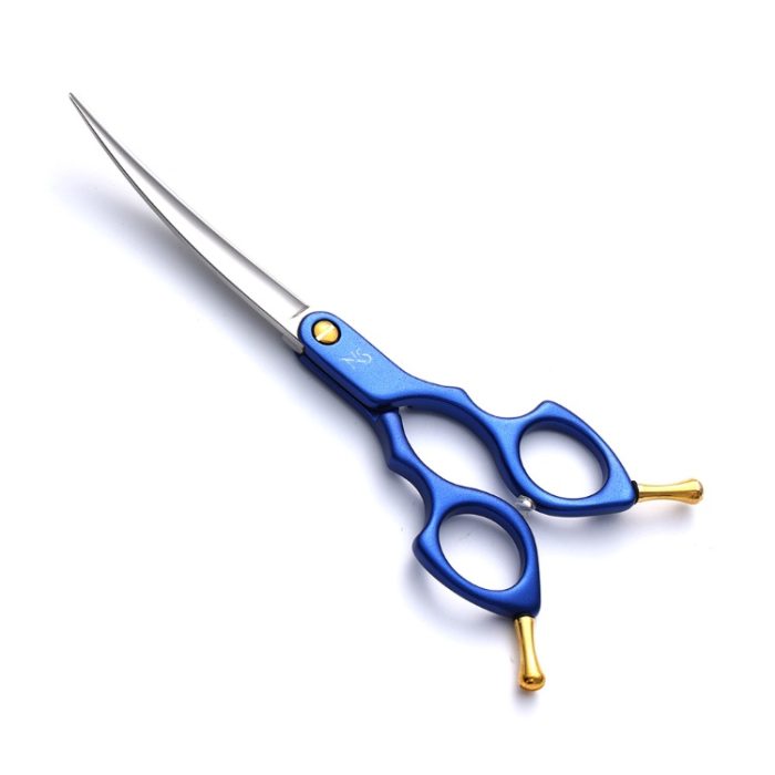 Professional curved pet grooming shears with safety tips