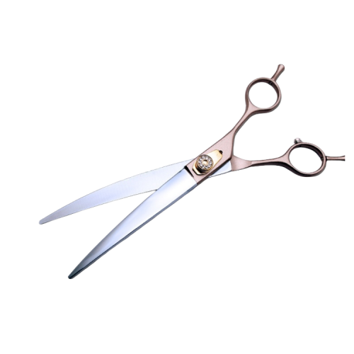 Curved grooming shears sharp blades close-up