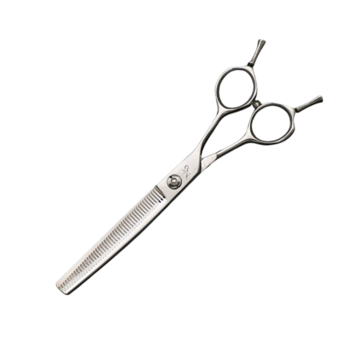 Curved thinning shears for dogs with protective case and accessories