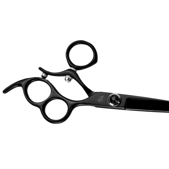 Close-up of swivel handle on professional hairdressing scissors