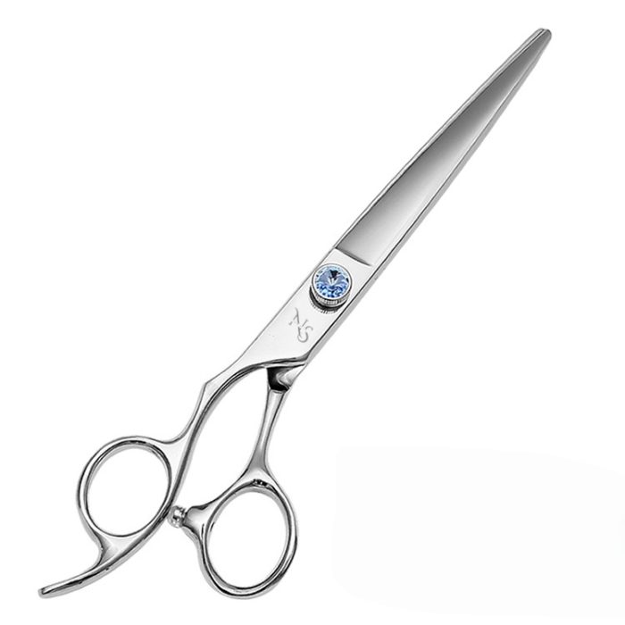 Left handed grooming shears kit with 7 inch straight, thinner, and chunker scissors