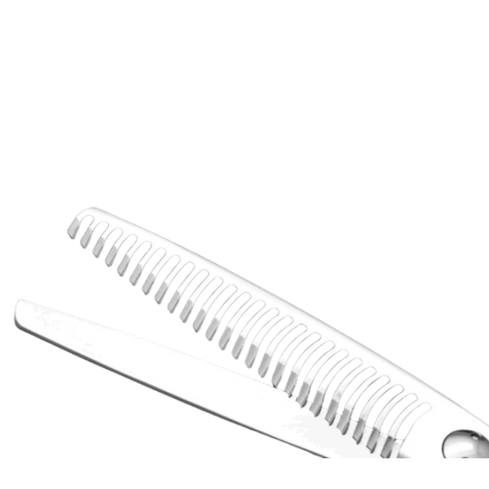 Close-up of chunker teeth on left-handed dog grooming shears