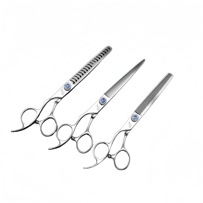 Left handed grooming shears kit with protective case and accessories