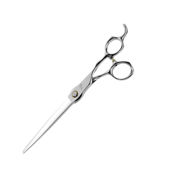 Pet grooming scissors with adjustable tension screw
