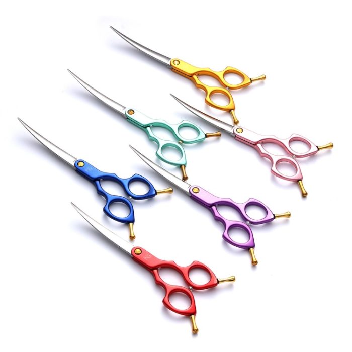 Ergonomic curved grooming scissors for small dogs lightweight design
