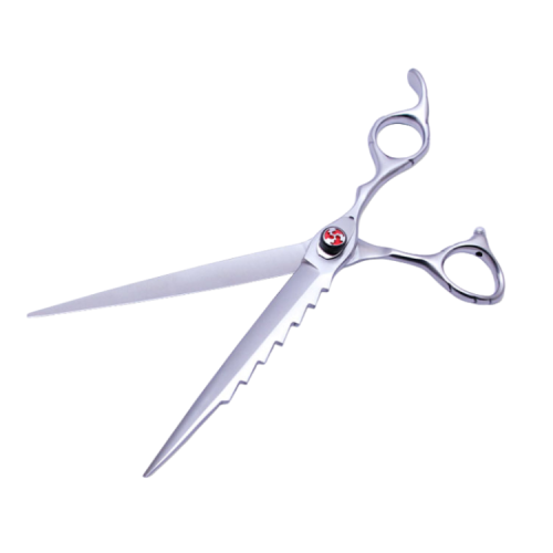 440C stainless steel dog grooming scissors straight 7 inch close-up polished