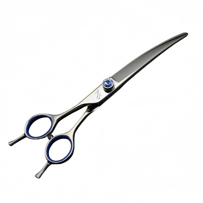 Left-handed curved grooming shears with double tail handle design